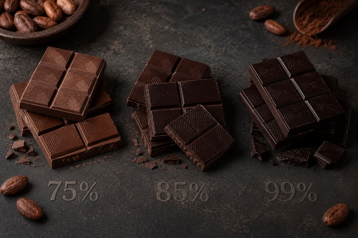 Сравнение горького шоколада 75%, 85% и 99%