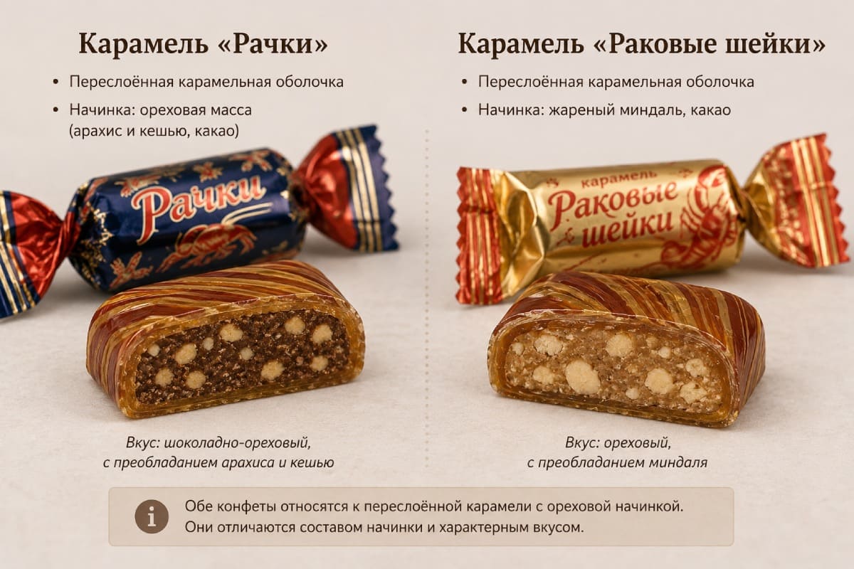 Сравнение карамели «Рачки» и «Раковые шейки»